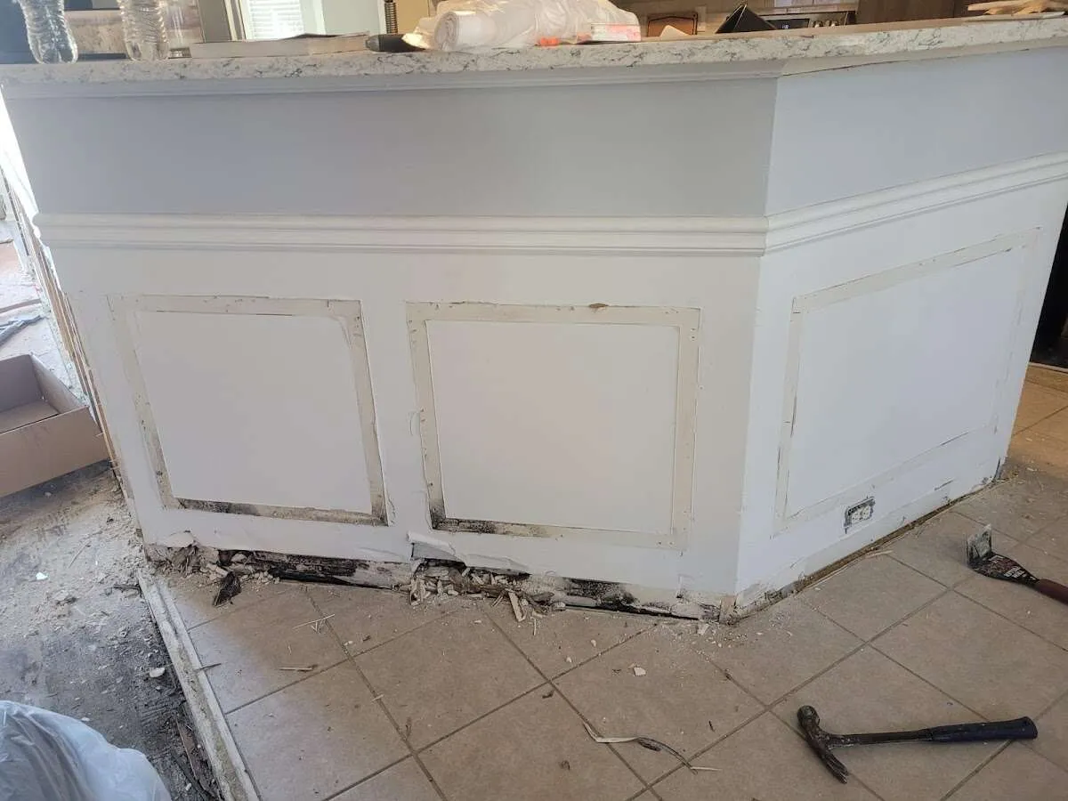 Water damage and mold on kitchen during Storm Damage Restoration in Loughman